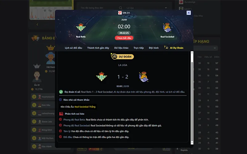 Dự đoán kết quả AI Betis vs Sociedad 02h00 ngày 20/9/2025