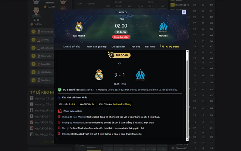 Dự đoán kết quả AI Real Madrid vs Marseille 02h00 ngày 17/9/2025