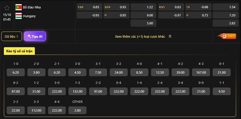 Tỷ lệ kèo Bồ Đào Nha vs Hungary hôm nay 01h45 ngày 15/10/2025