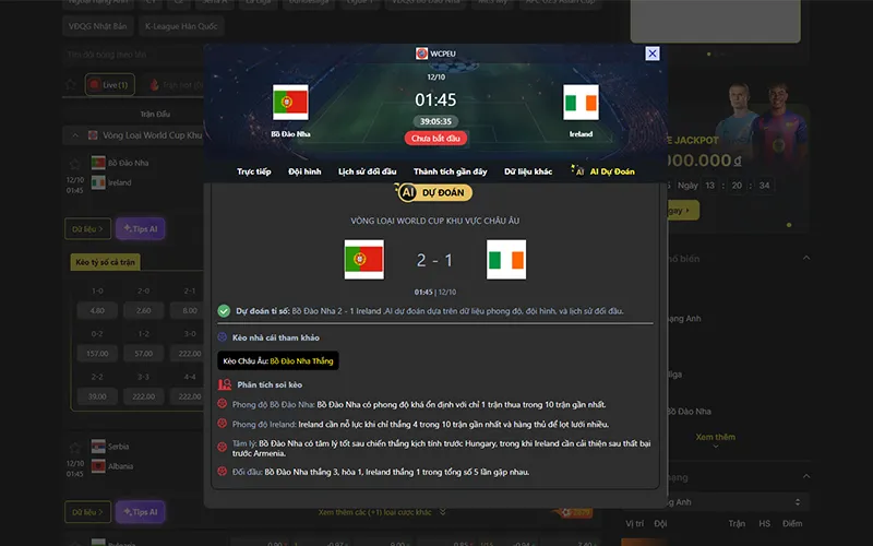 Dự đoán kết quả AI Bồ Đào Nha vs Ireland 01h45 ngày 12/10/2025