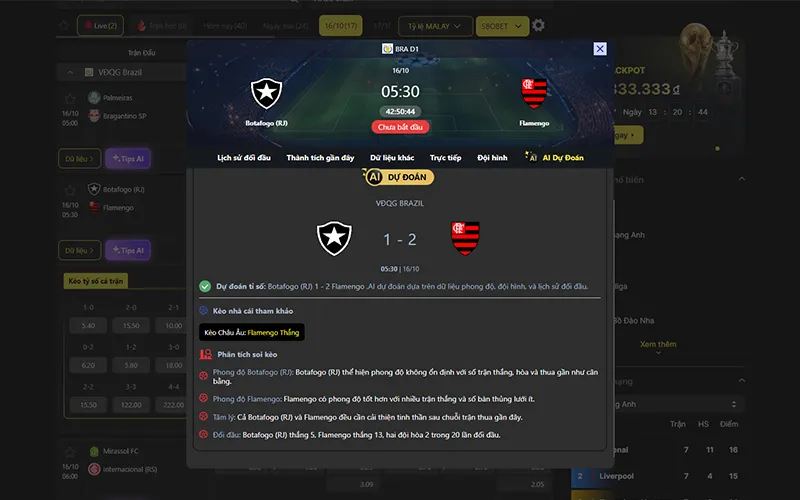 Dự đoán kết quả AI Botafogo vs Flamengo RJ 05h30 ngày 16/10/2025