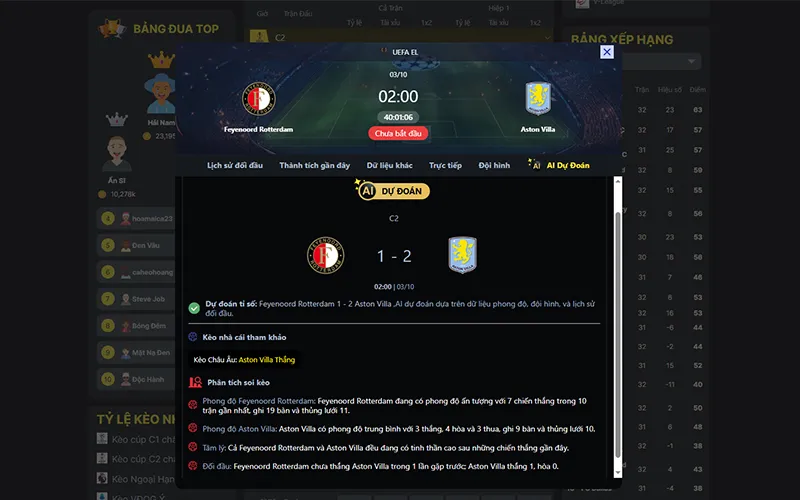 Dự đoán kết quả AI Feyenoord vs Aston Villa 02h00 ngày 03/10/2025