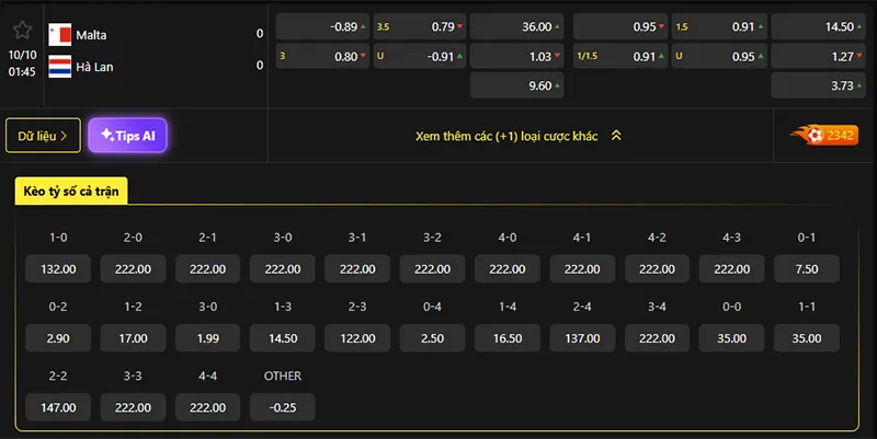 Tỷ lệ kèo Malta vs Hà Lan hôm nay 01h45 ngày 10/10/2025