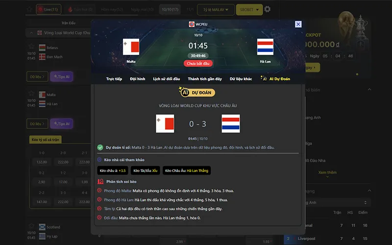 Dự đoán kết quả AI Malta vs Hà Lan 01h45 ngày 10/10/2025