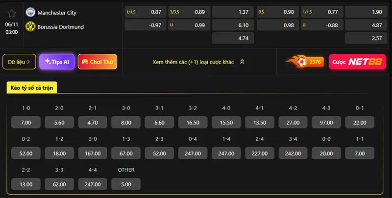 Tỷ lệ kèo Man City vs Dortmund hôm nay 03h00 ngày 06/11/2025