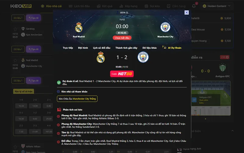 Dự đoán kết quả AI Real Madrid vs Man City 03h00 ngày 11/12/2025