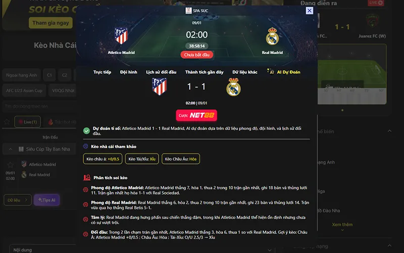 Dự đoán kết quả AI Atl Madrid vs Real Madrid 02h00 ngày 09/01/2026