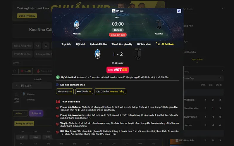 Dự đoán kết quả AI Atalanta vs Juventus 03h00 ngày 06/02/2026