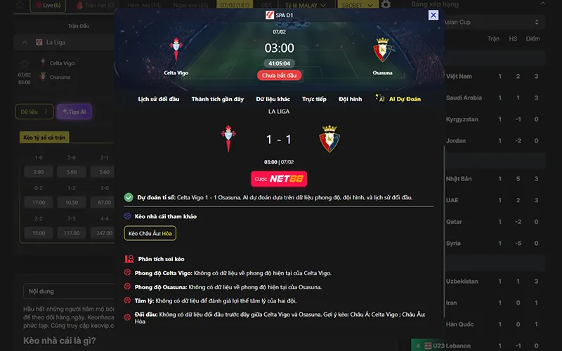 Dự đoán kết quả AI Celta Vigo vs Osasuna 03h00 ngày 07/02/2026