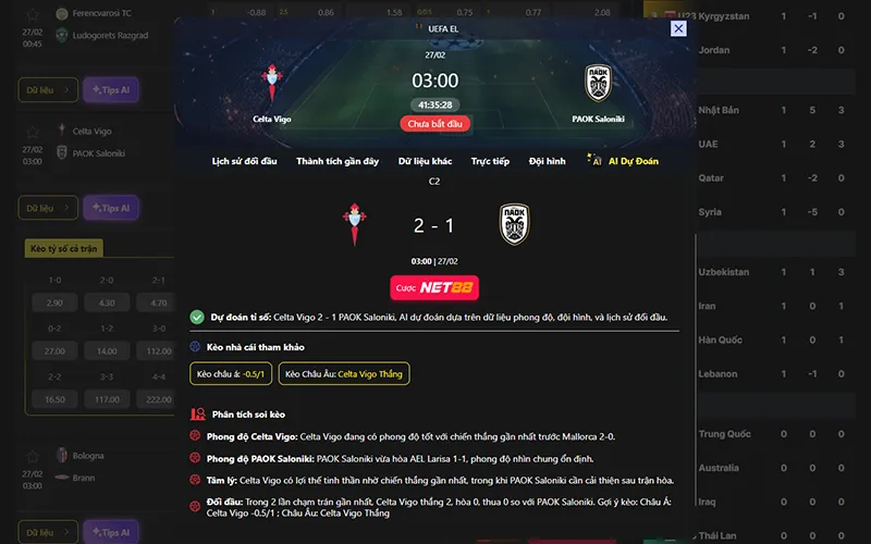 Dự đoán kết quả AI Celta Vigo vs PAOK 03h00 ngày 27/02/2026