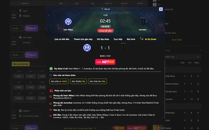 Dự đoán kết quả AI Inter Milan vs Juventus 02h45 ngày 15/02/2026