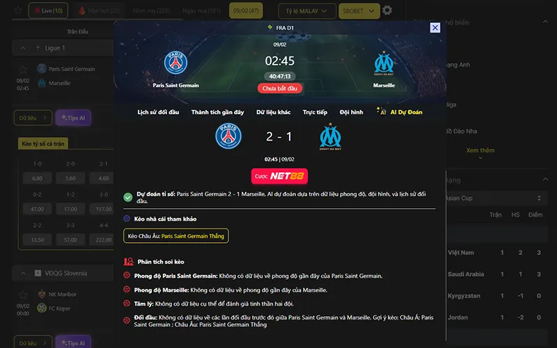 Dự đoán kết quả AI PSG vs Marseille 02h45 ngày 09/02/2026