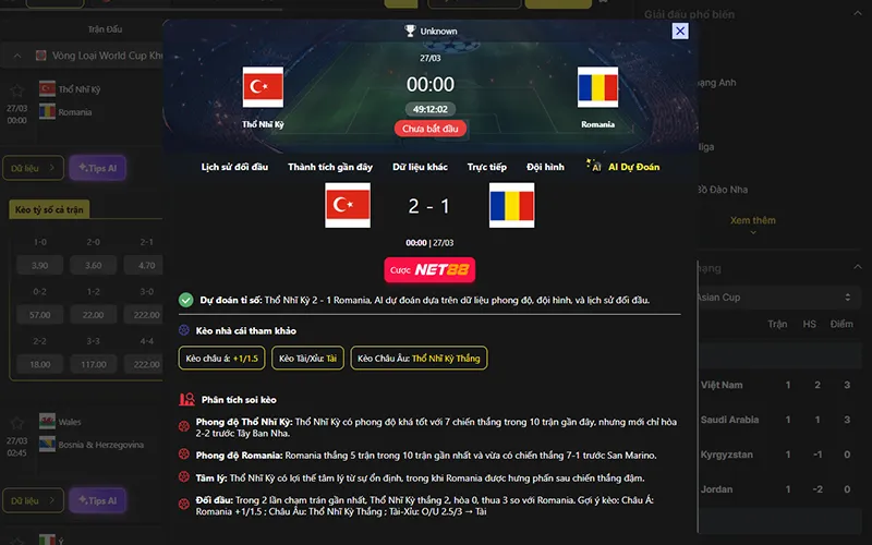 Dự đoán kết quả AI Thổ Nhĩ Kỳ vs Romania 00h00 ngày 27/3/2026