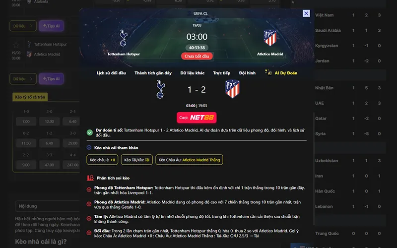 Dự đoán kết quả AI Tottenham vs Atl Madrid 03h00 ngày 19/3/2026